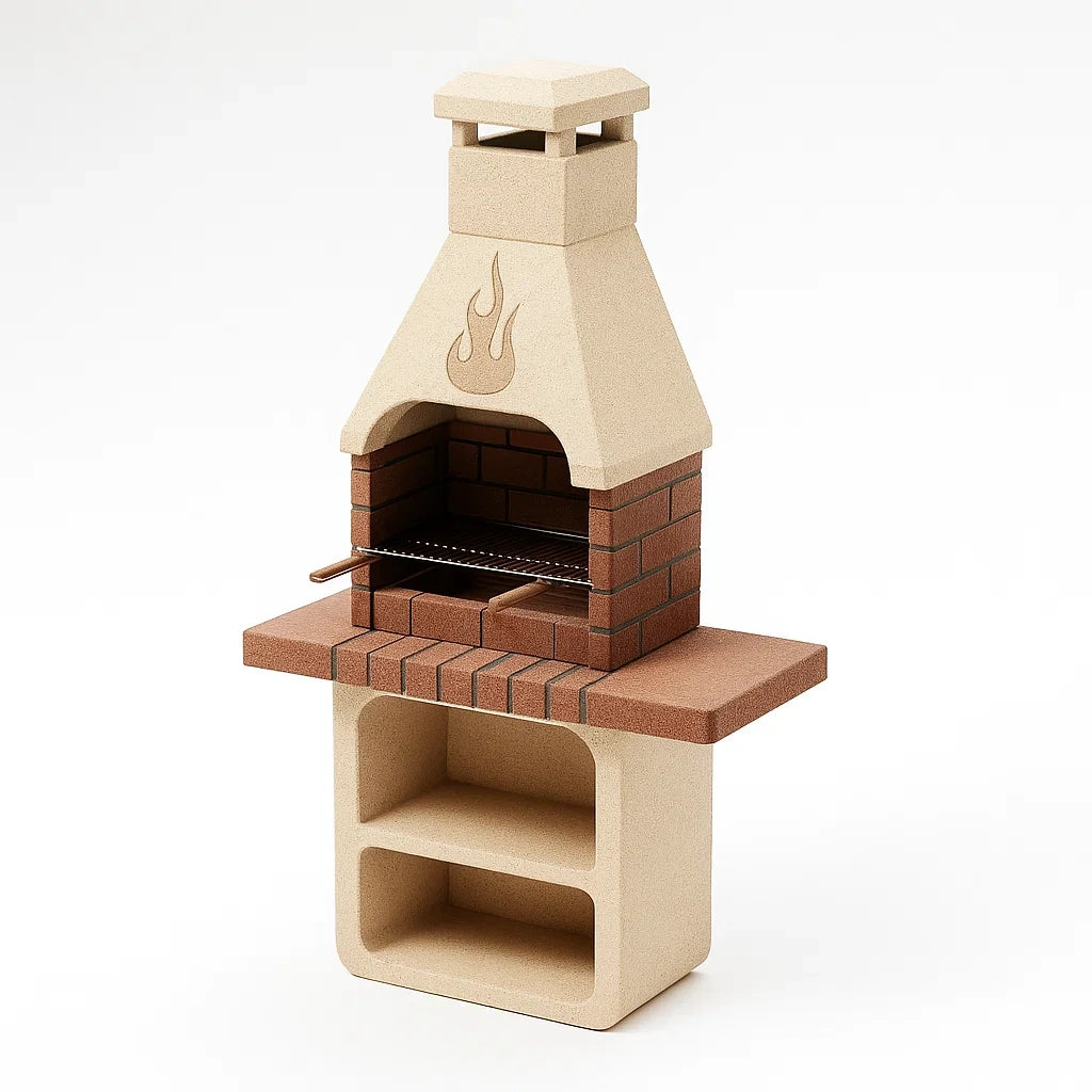 Barbecue réfractaire et brique avec cheminée(Beige/Rouge Brique)