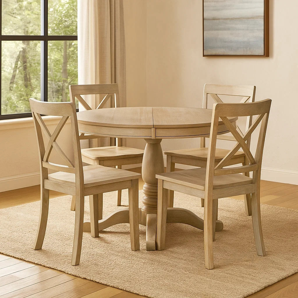 Ensemble de 5 pièces : table ronde en bois beige avec 4 chaises assorties(Beige)