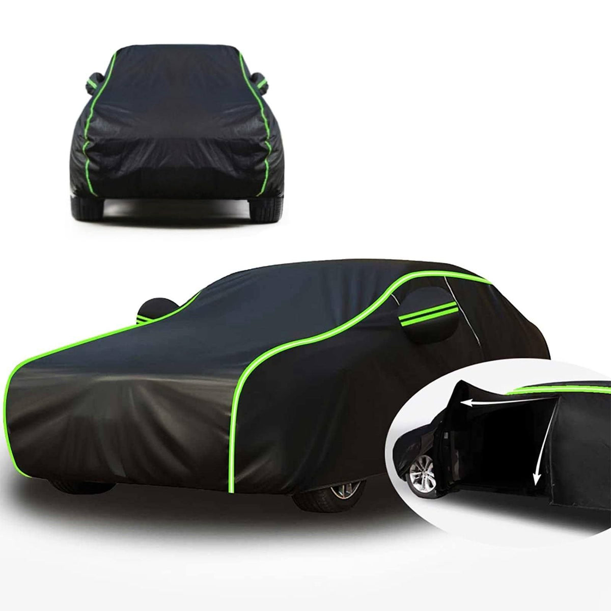 Bâche Voiture Extérieur Anti Grêle pour Renault Clio 4 2012-2019, Housse De Protection Imperméable À L'eau, Anti-UV, Respirante, Résistant À(Noir/Vert)