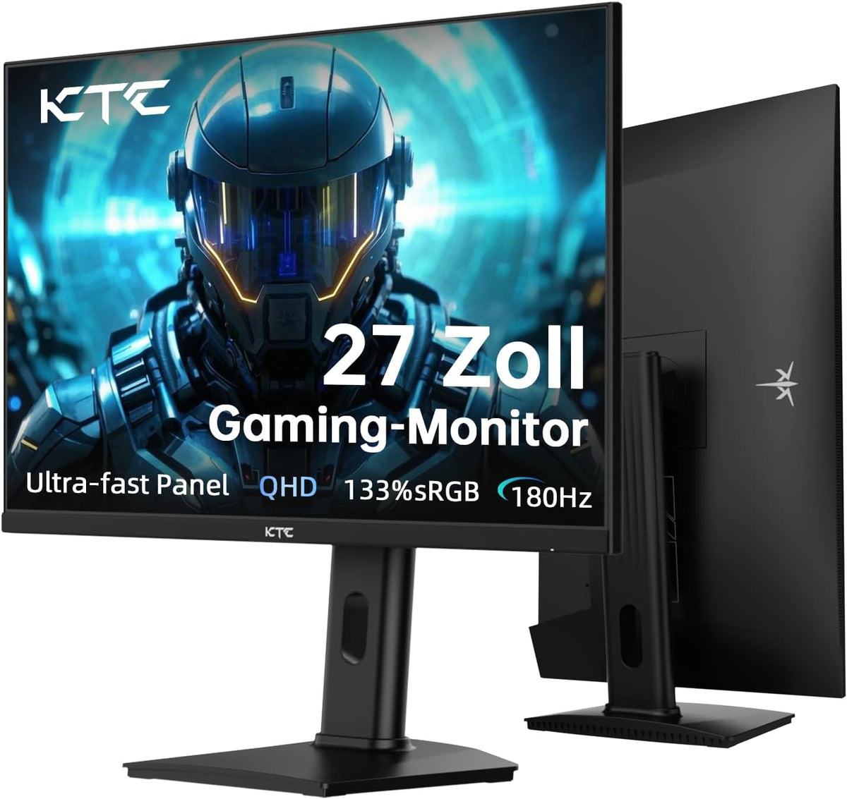 KTC Ecran PC Gamer 27 Pouces, Ecran 2K 180Hz / 144Hz WQHD (2560 x 1440p), Fast IPS Panel, 1ms, HDR 400, Adaptive Sync, 450 CD/m², 2 x HDMI 2.0, 1 x DP 1.4, Lift and Rotate Support(Noir)
