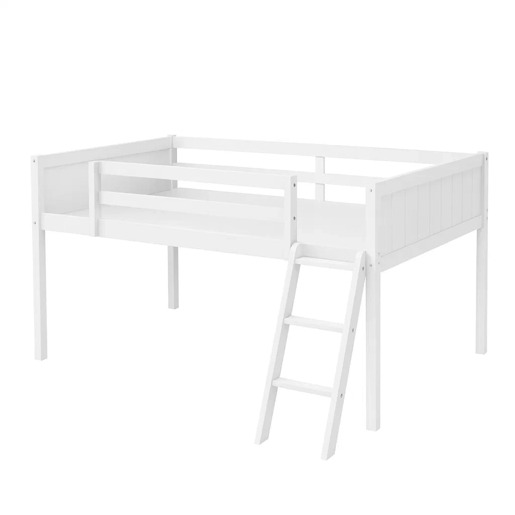 Lit mezzanine enfant en bois de pin blanc avec échelle(Blanc)
