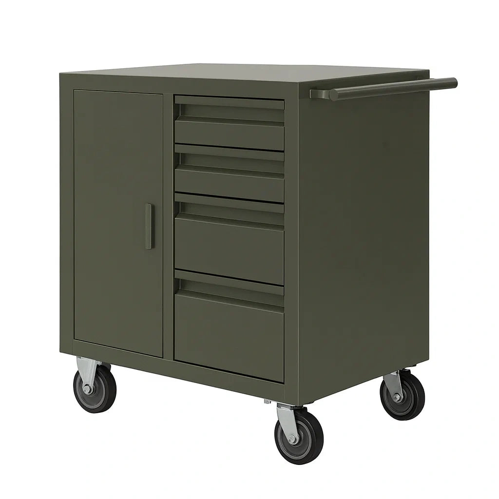 Chariot de rangement en acier avec tiroirs et porte vert foncé(Vert foncé)