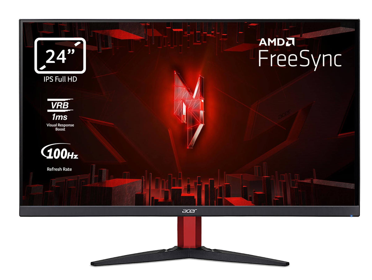 Acer Nitro KG242YEbiif Écran PC Gaming 24 Full HD, 100Hz (1920x1080, 16:9, FreeSync, 1ms VRB, 250 Nits, Comfyview, BlueLightShield, 2xHDMI 2.0/DP 1.2(Noir/Rouge)
