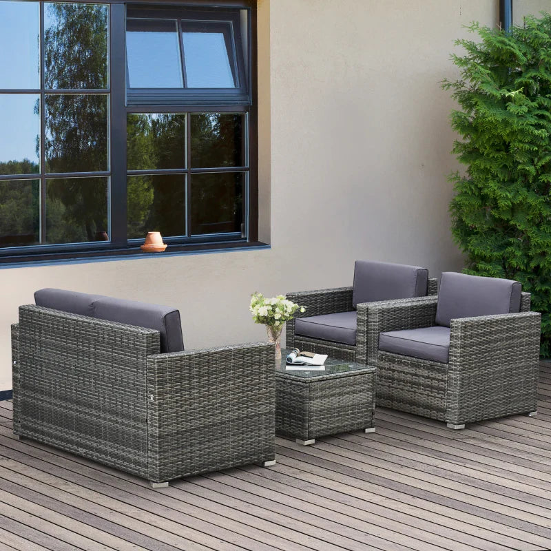 Ensemble de meubles de patio 4 pièces, canapé en osier de rotin, ensemble de luxe pour extérieur, ensemble de meubles de jardin avec coussins pour porche, jardin, balcon au bord de la piscine, gris(gris)