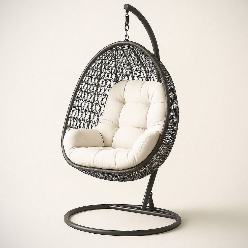 Fauteuil suspendu en résine tressée avec coussin en polyester blanc(Noir/Blanc)