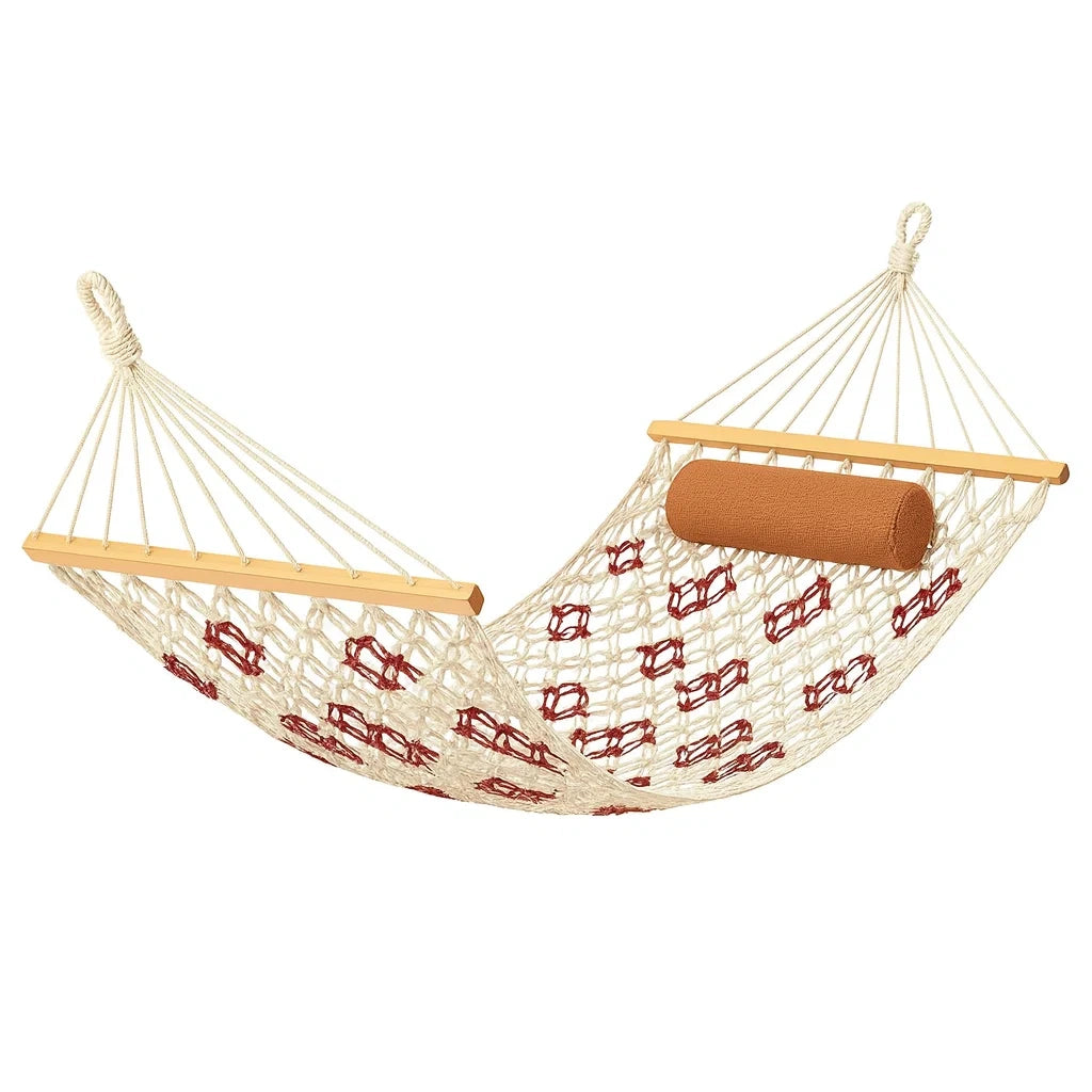 Hamac en coton avec coussin cylindrique rouge et crème(Crème/Rouge)
