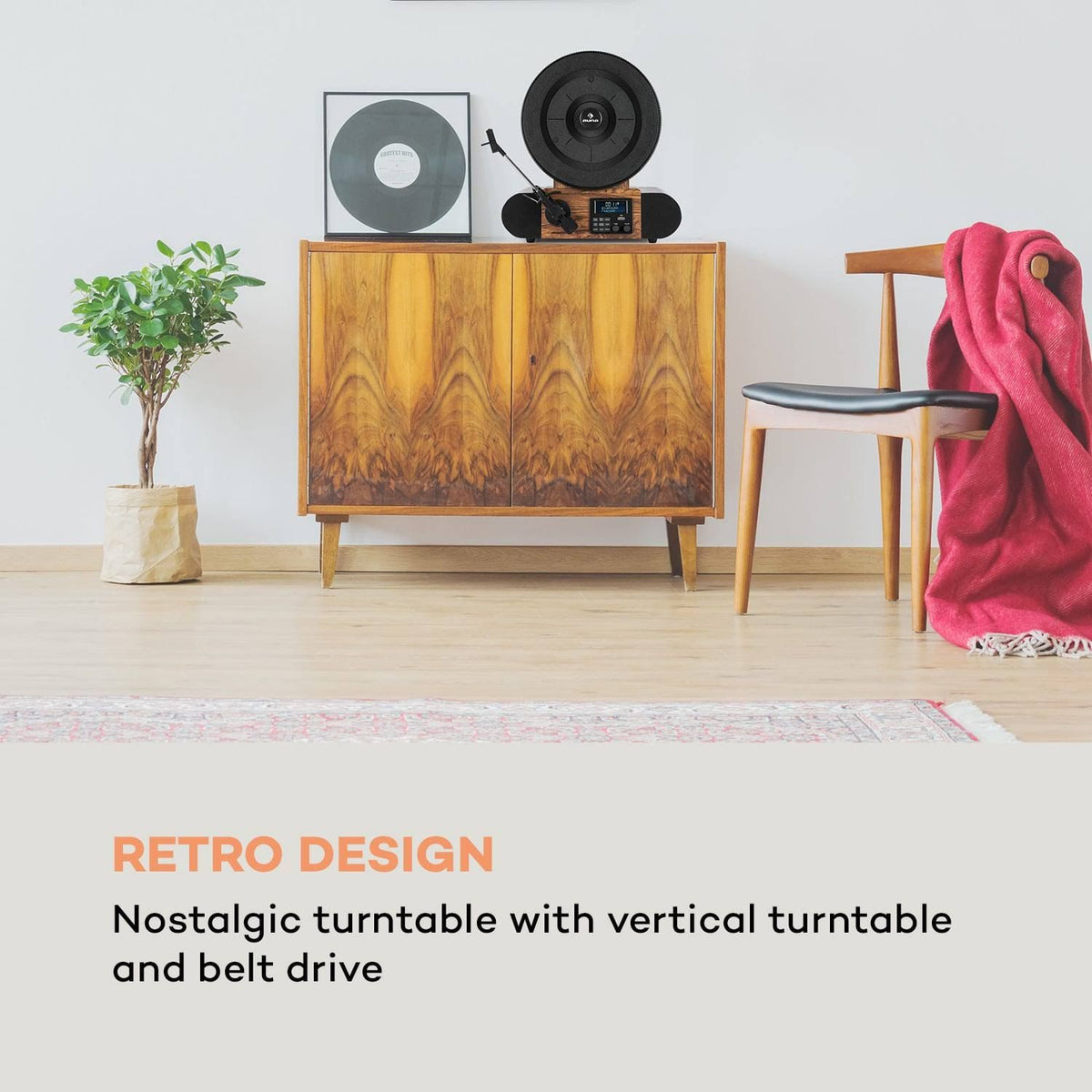 Auna Verticalo SE DAB Platine vinyle rétro tuner numérique DAB USB Bluetooth Boi(Noir/Marron)