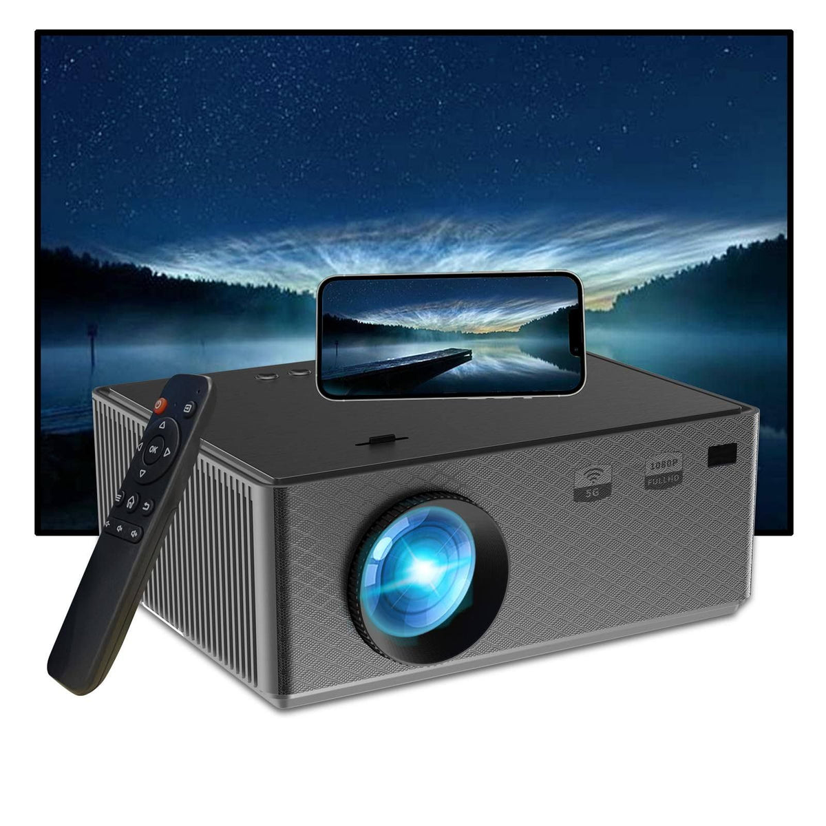 Beamer 5G WiFi Bluetooth Projektor, Full HD 1080P Projektor Kino 4K 8500L Oudoor Mini Projektor tragbar kompatibel mit TV Stick Laptop Tablet PC(Noir/Gris)