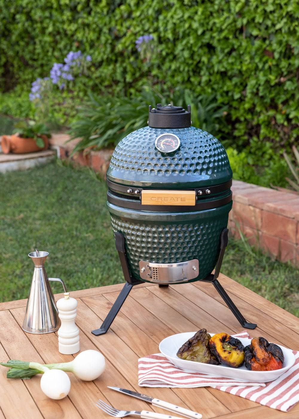 create BBQ KAMADO Barbecue fumoir en céramique(Vert/Noir)