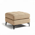 Pouf en tissu beige rabattu 60 x 60 x 40cm avec base en bois noir