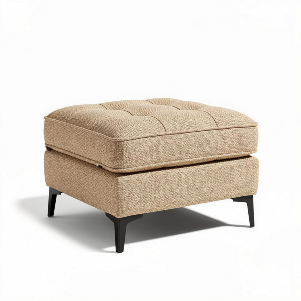 Pouf en tissu beige rabattu 60 x 60 x 40cm avec base en bois noir