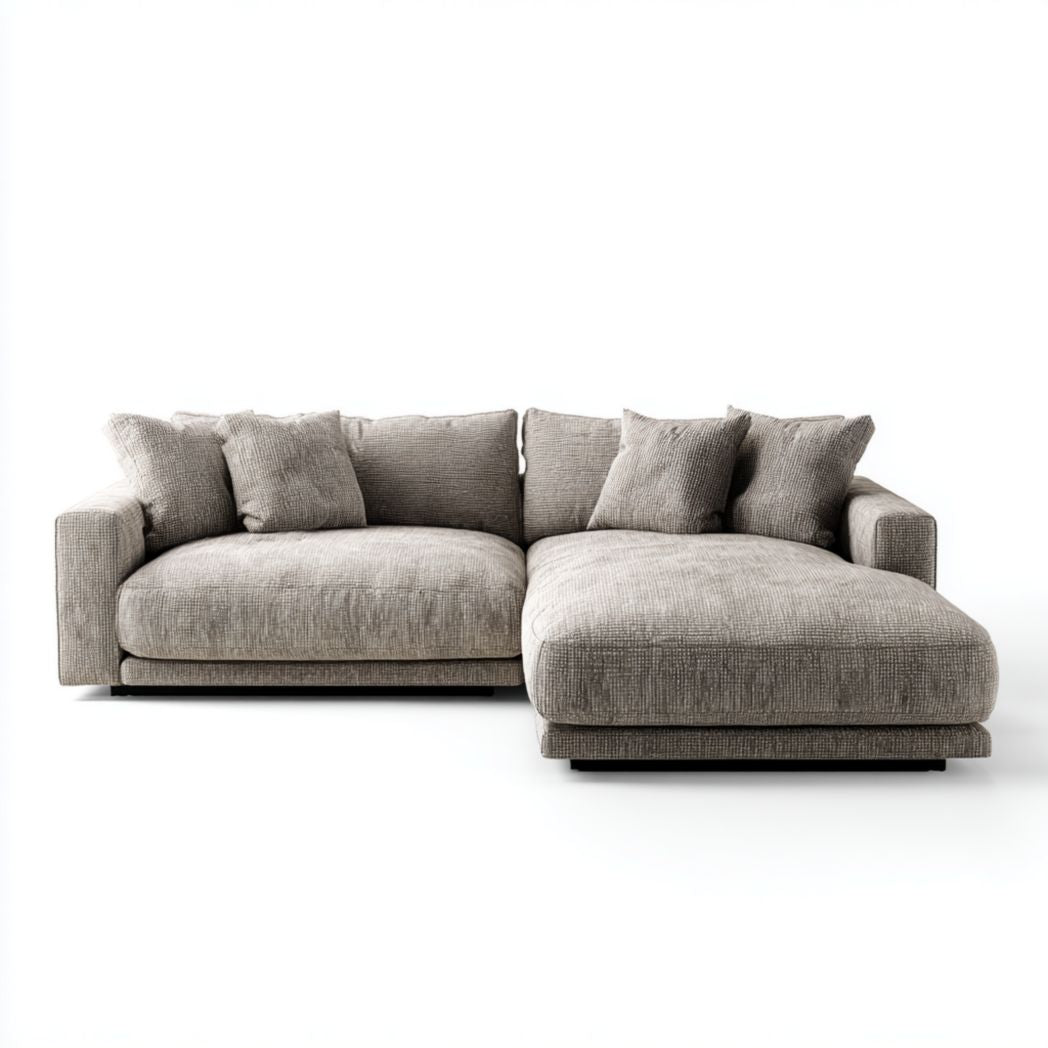 Canapé modulable en cuir beige avec méridienne 230 x 85 x 75cm