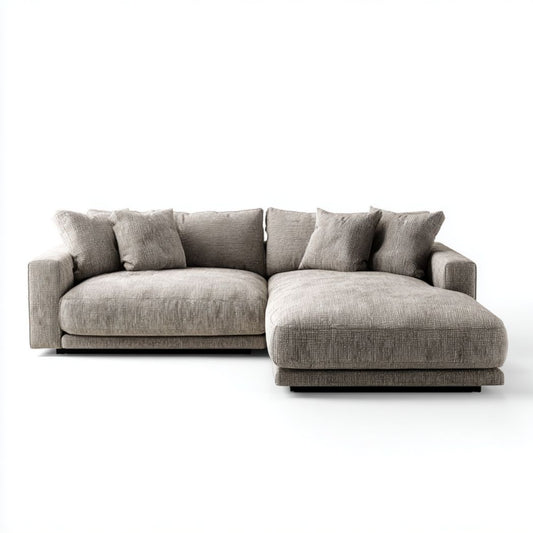 Canapé modulable en cuir beige avec méridienne 230 x 85 x 75cm