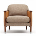 Fauteuil en tissu beige avec accoudoirs en cuir caramel dimensions 80 x 80 x 75cm