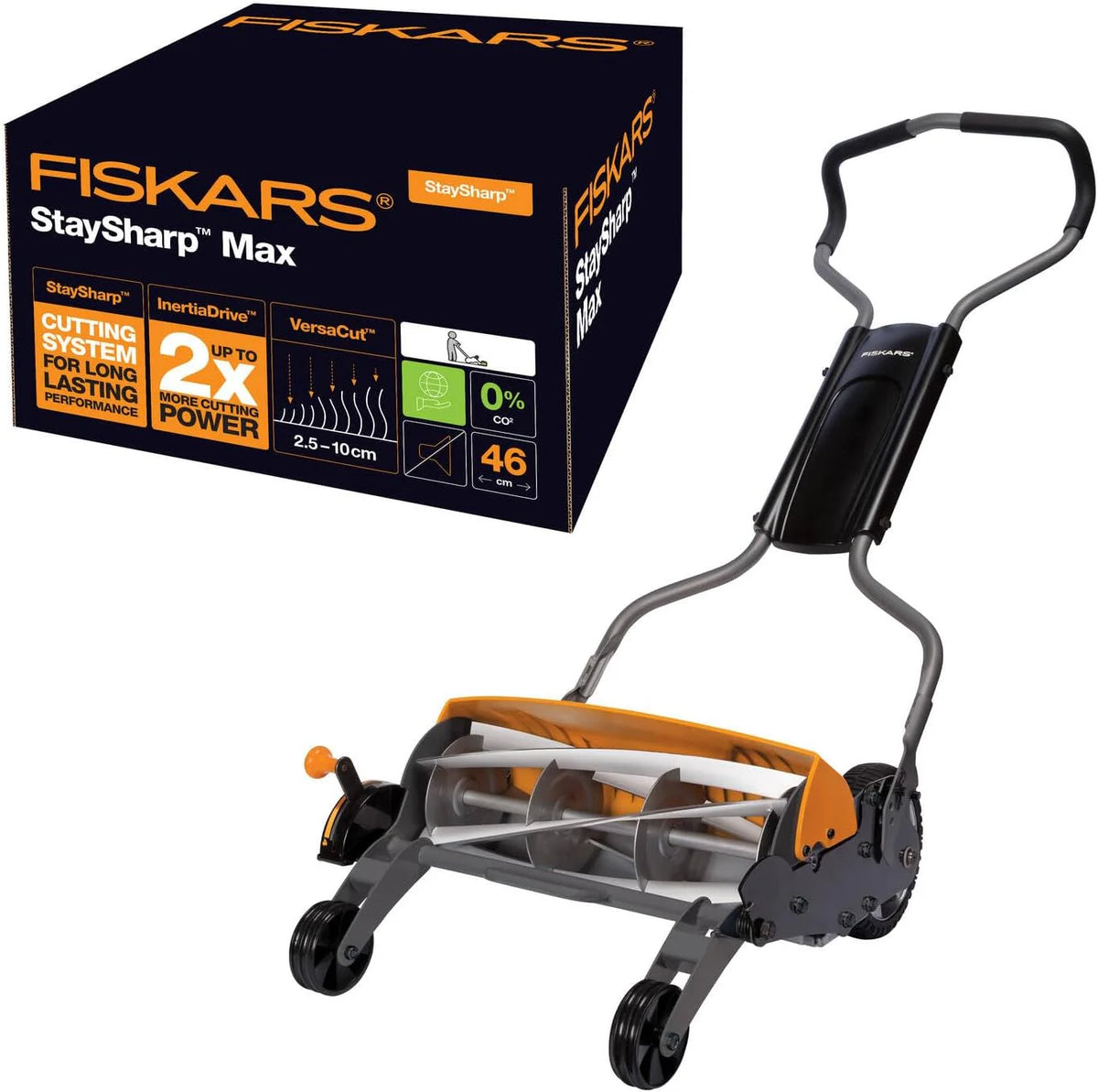 Fiskars tondeuse manuelle cylindre 46cm, sans frottement, StaySharp Max