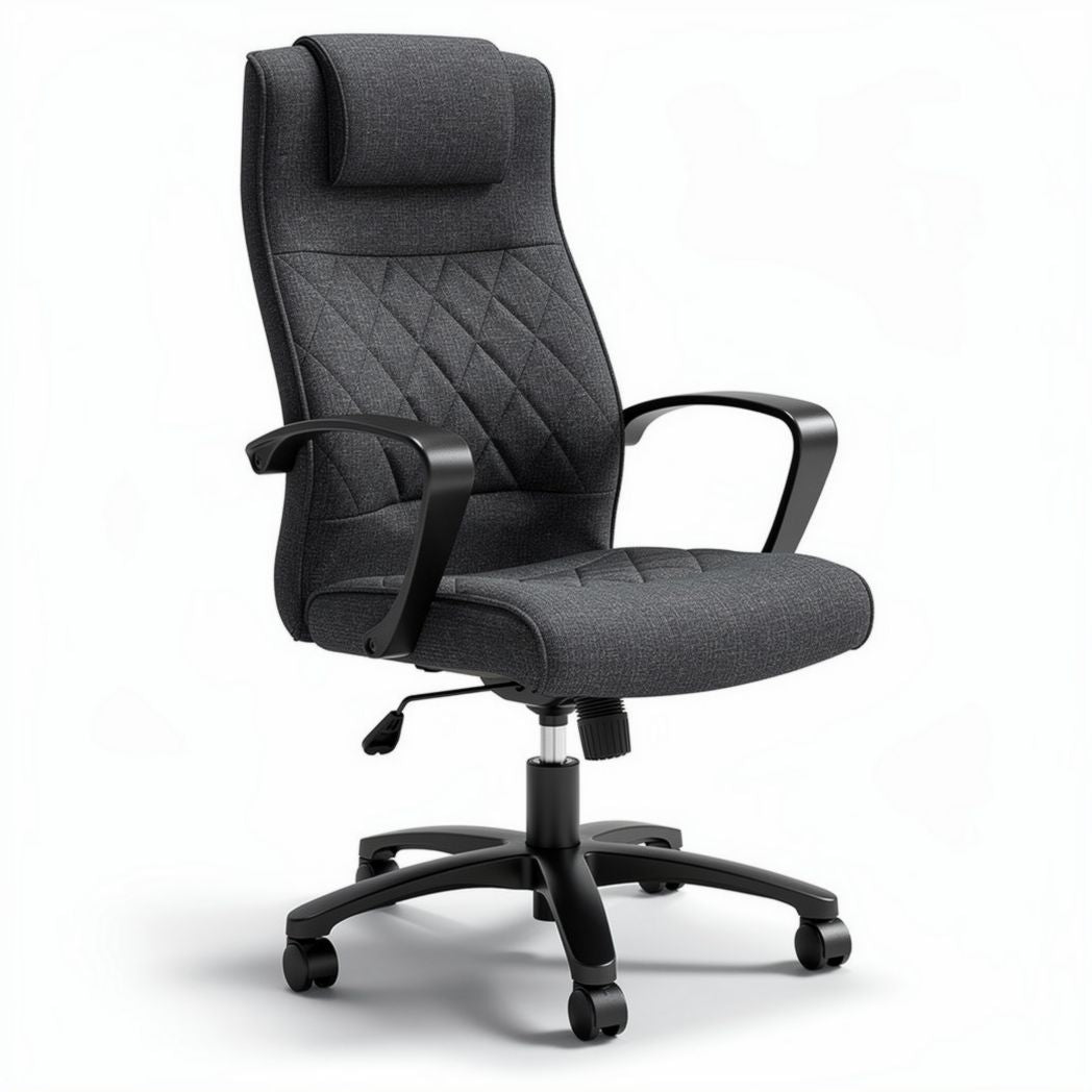 Chaise de bureau ergonomique en tissu gris avec appui-tête ajustable 60 x 60 x 120cm
