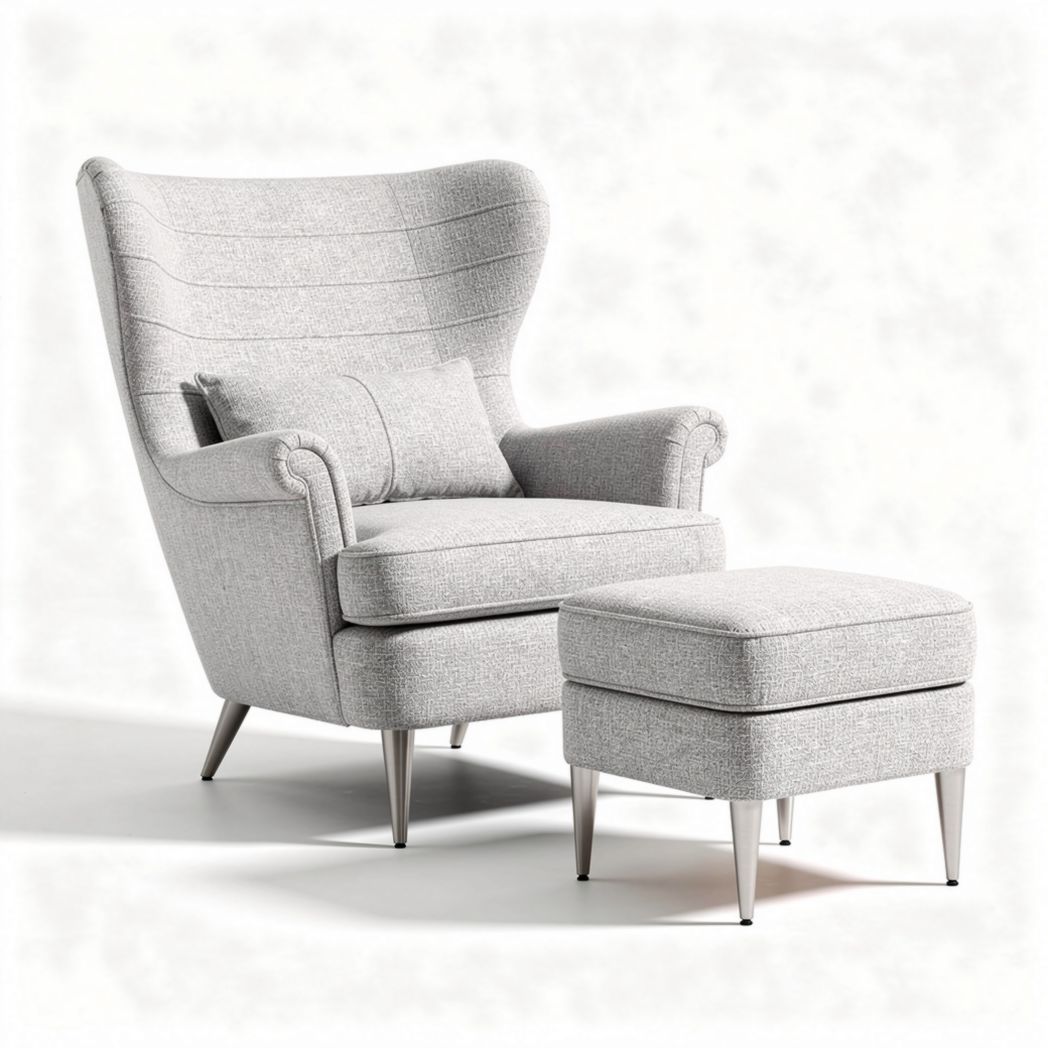 Fauteuil en tissu beige avec repose-pieds dimensions 80 x 80 x 100cm