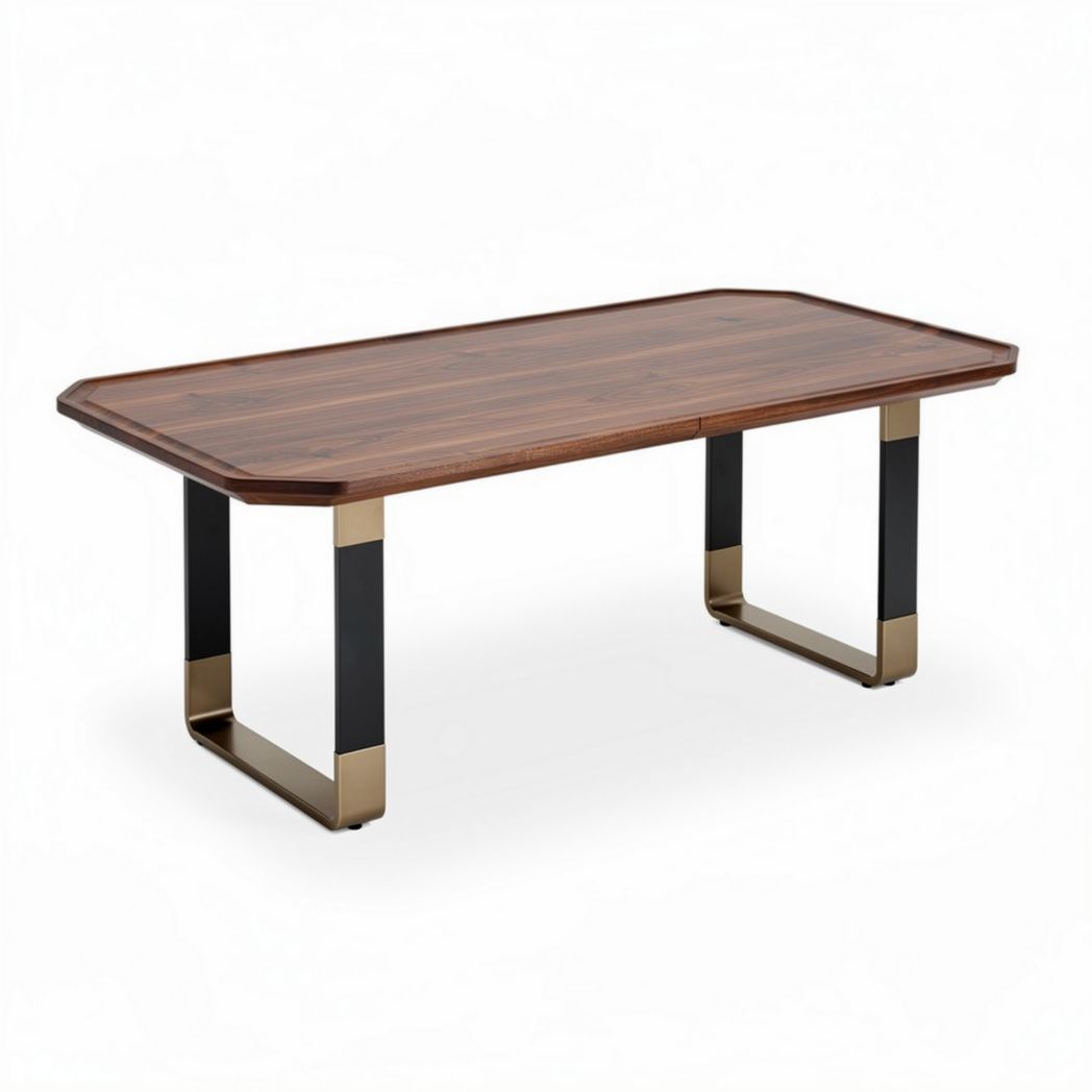 Table basse rectangulaire en bois de noyer avec pieds en métal 150 x 80 x 75cm