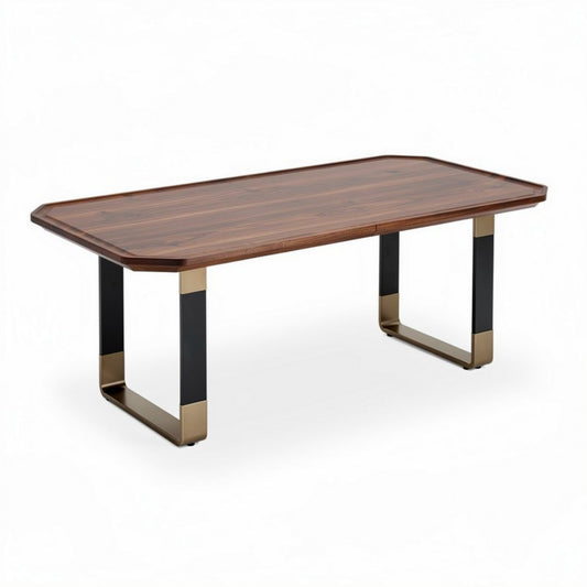 Table basse rectangulaire en bois de noyer avec pieds en métal 150 x 80 x 75cm