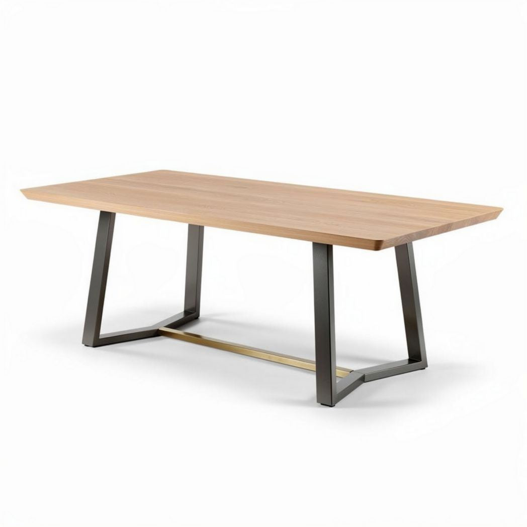 Table basse en bois massif de 150 x 75 x 75 cm avec pieds en métal noir