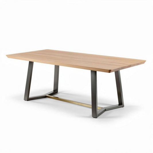 Table basse en bois massif de 150 x 75 x 75 cm avec pieds en métal noir