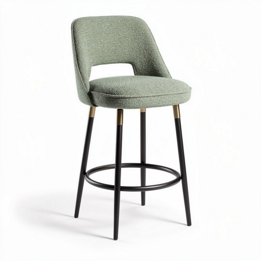 Tabouret de bar en tissu vert avec pieds en métal noir hauteur 100cm