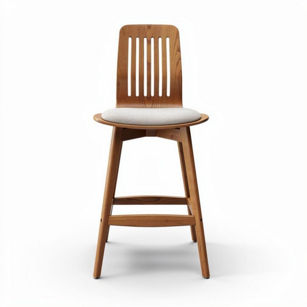 Tabouret en bois clair avec assise rembourrée gris 45 x 40 x 80cm