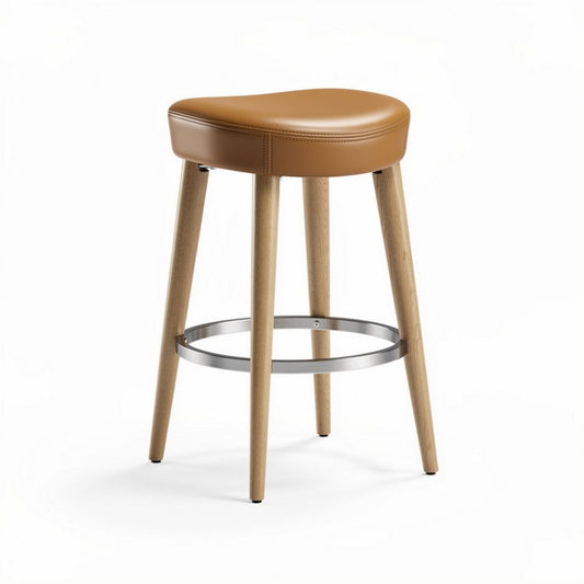 Tabouret de bar en cuir synthétique marron avec pieds en bois 45 x 40 x 75cm