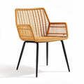 Chaise en rotin tressé couleur naturelle avec pieds en métal noir 60 x 60 x 80cm