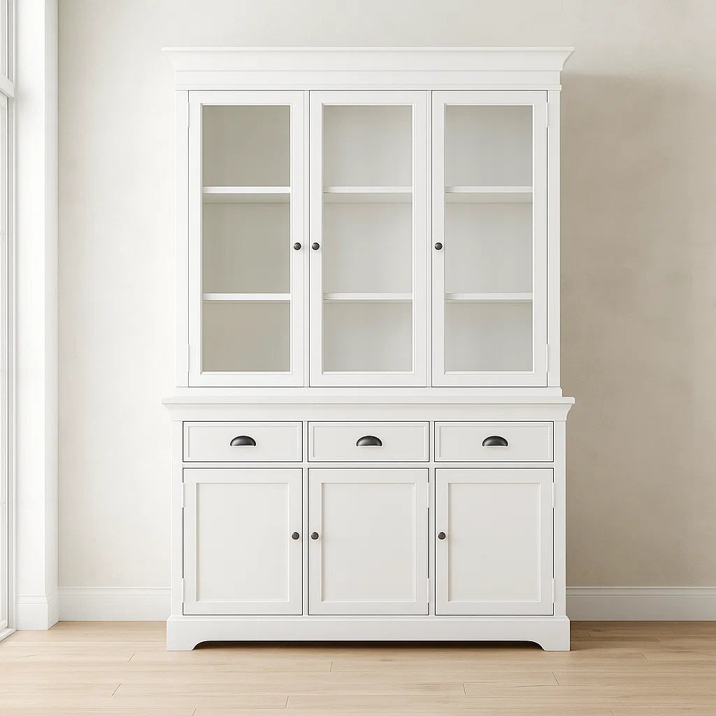 Vaisseliers vitrines en bois massif blanc avec verre trempé 200 x 120 x 50 cm(Blanc)