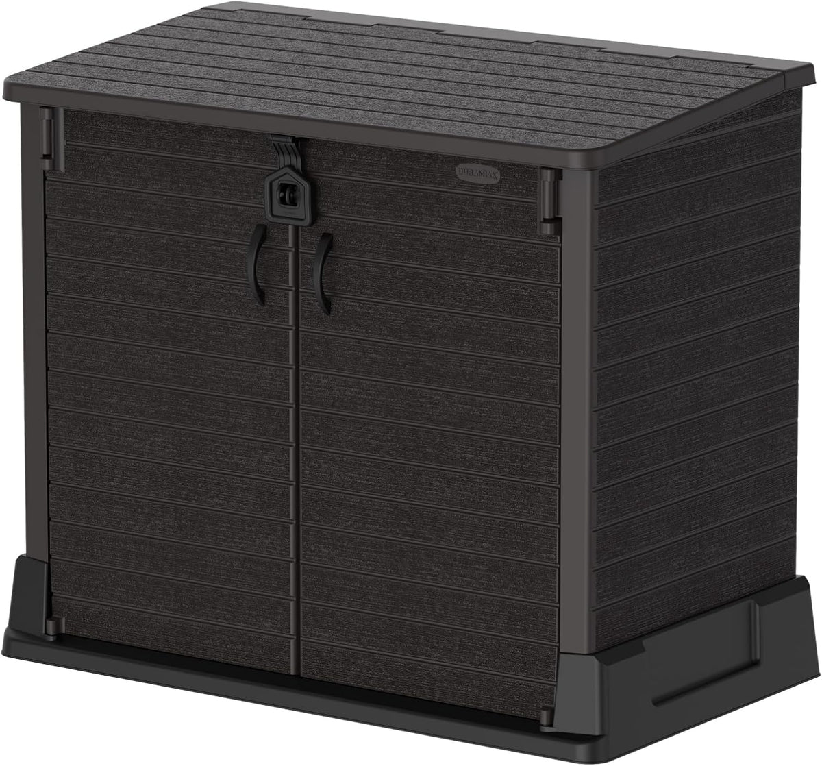 Duramax StoreAway 1200L Plastic Garden Shed/ Flat Lid, Outdoor Storage Shed, Wheelie Bin Hideaways, Wheelie bin box, Durable Construction, Ideal for Bikes, BBQs  2x 240L Bins, 145x85x125 cm, Brown(Flat Lid/Dark Brown/850L)