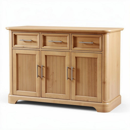 Buffet en bois clair avec trois tiroirs et deux portes 120 x 50 x 85cm