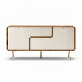 Buffet en bois avec finition en blanc et façades texturées dimensions 150 x 40 x 80cm