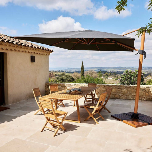alinea Parasol déporté en métal effet bois 300x400cm - Gris - Mistral(Gris/Bois)