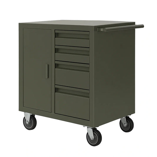 Chariot de rangement en acier avec tiroirs et porte vert foncé(Vert foncé)