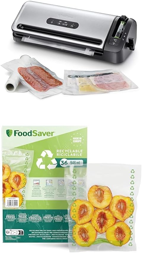 FoodSaver Machine Sous Vide avec compartiment de rangement pour rouleau et cutter, fonction marinade, inclus sacs de mise sous vide assortis et adaptateur intégré [FFS017X ](Unique)