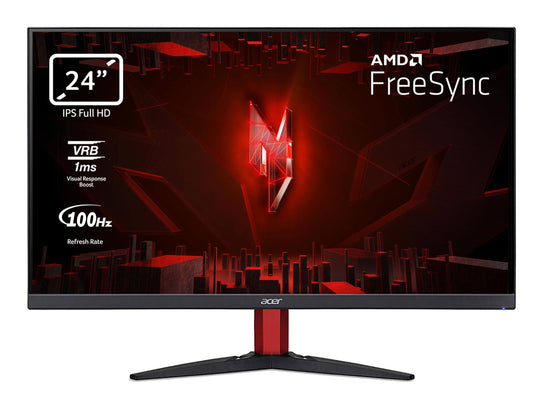 Acer Nitro KG242YEbiif Écran PC Gaming 24 Full HD, 100Hz (1920x1080, 16:9, FreeSync, 1ms VRB, 250 Nits, Comfyview, BlueLightShield, 2xHDMI 2.0/DP 1.2(Noir/Rouge)