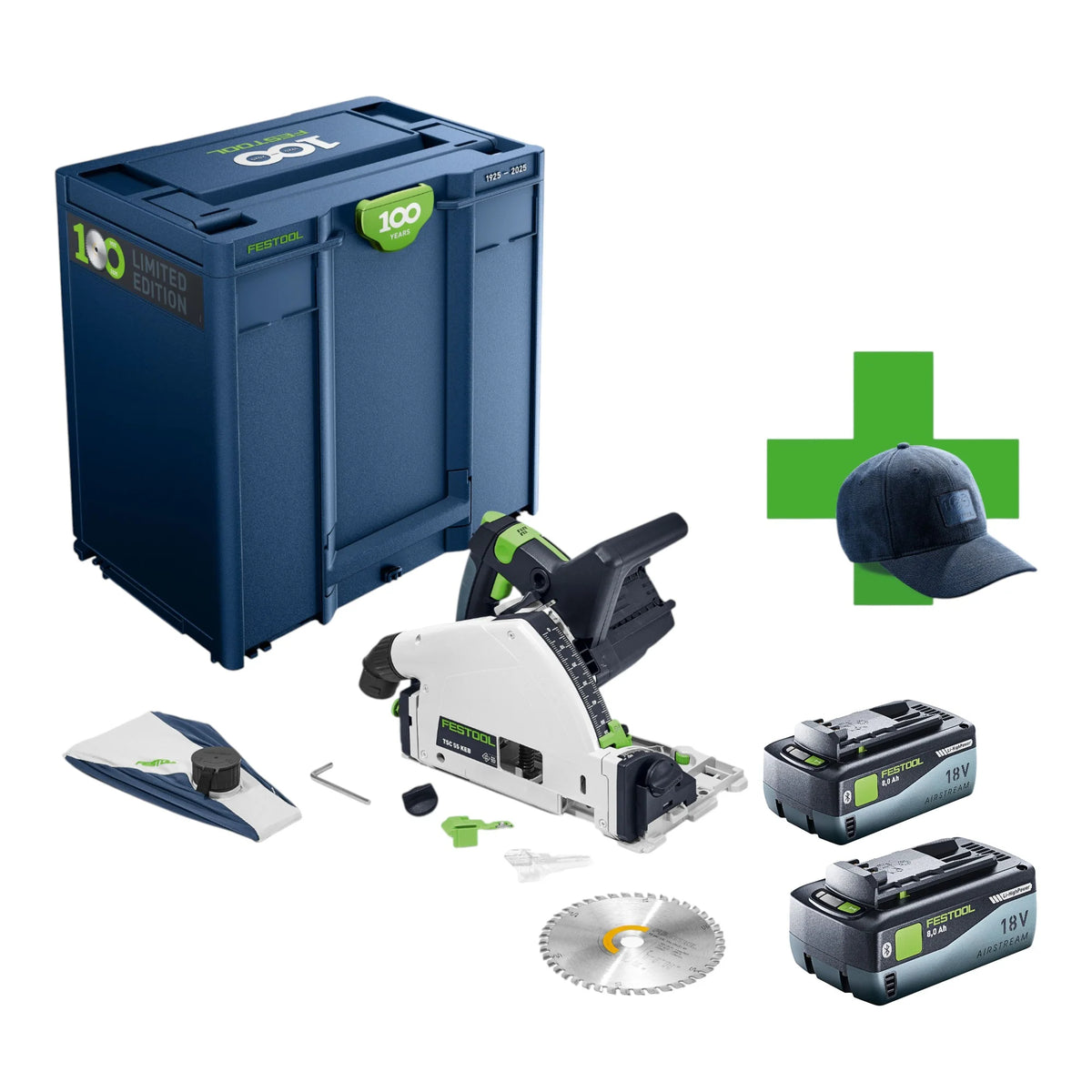 Festool TSC 55 KEB-Basic 100Y Limited Edition Scie plongeante sans fil 18 / 36 V ( 2x 18 V ) 160 mm Brushless + 2x batterie 8,0 Ah + Systainer - sans chargeur