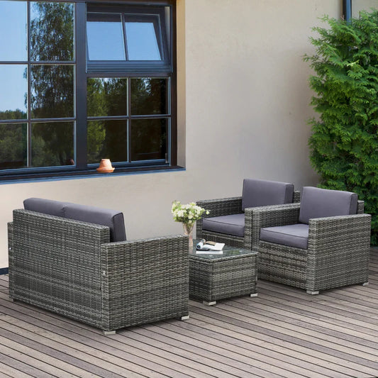 Ensemble de meubles de patio 4 pièces, canapé en osier de rotin, ensemble de luxe pour extérieur, ensemble de meubles de jardin avec coussins pour porche, jardin, balcon au bord de la piscine, gris(gris)
