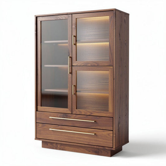 Buffet en bois naturel avec éclairage LED 80 x 40 x 120cm finition marron