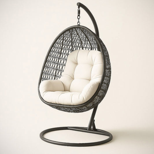 Fauteuil suspendu en résine tressée avec coussin en polyester blanc(Noir/Blanc)