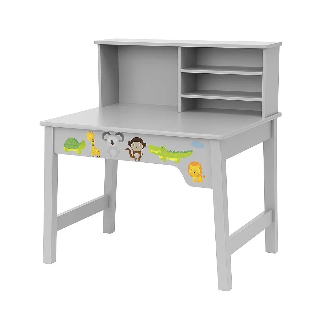 Bureau pour enfant en bois MDF gris avec motifs animaliers(Gris)