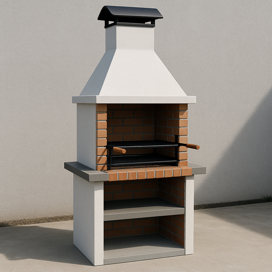 Barbecues en pierre,avec grille métallique,190x110x65 cm(Blanc/Brique)