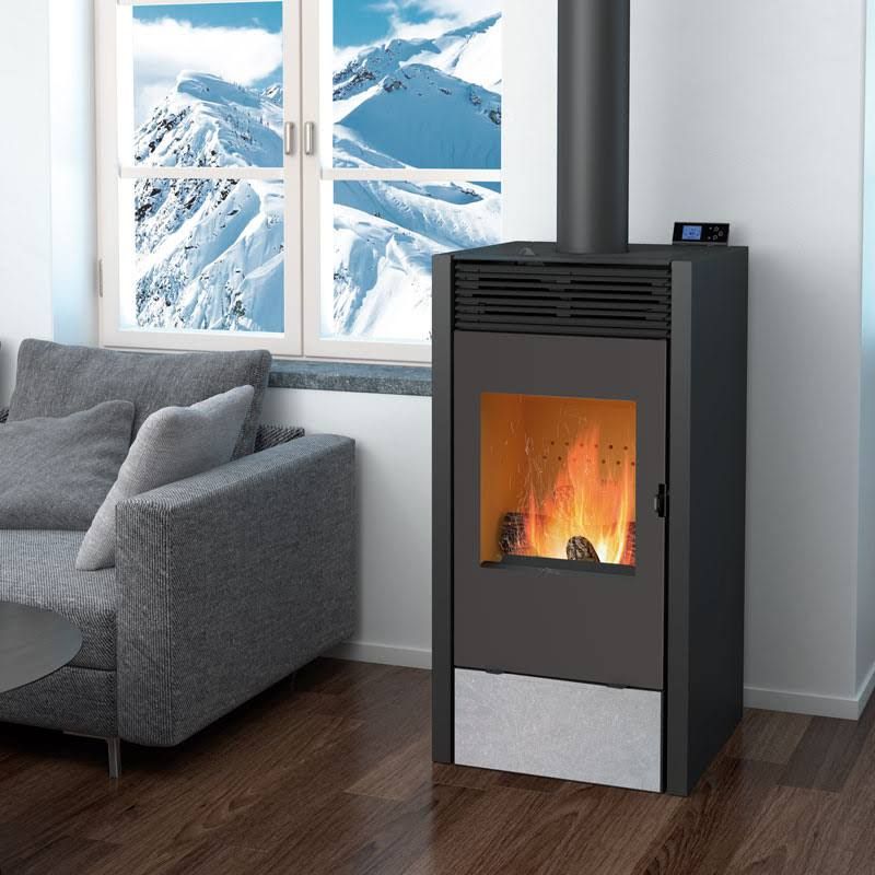 Poêle mixte bois et granulés BiWood - Bronpi 11 kW(Noir/Gris)
