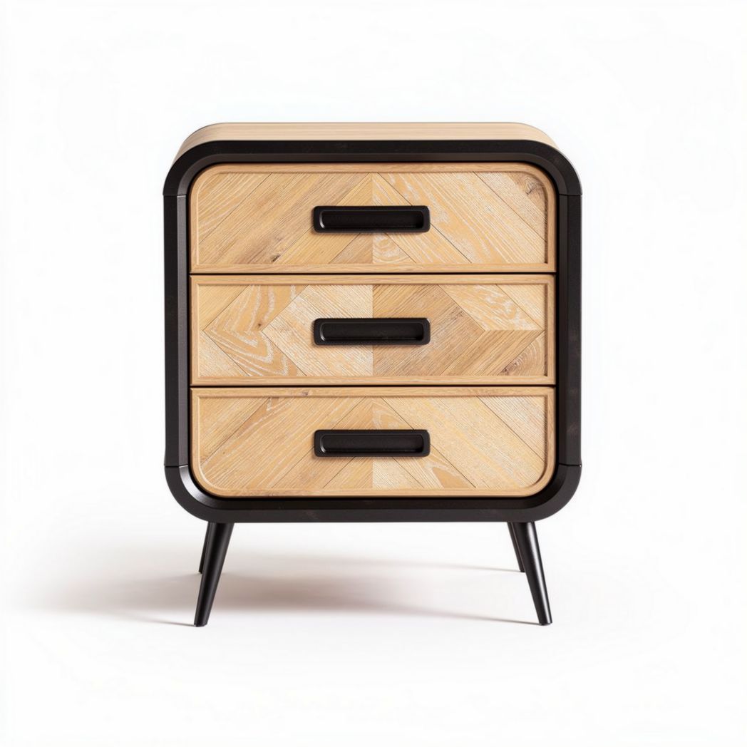 Table de chevet en bois avec 3 tiroirs et cadre noir 45 x 40 x 60cm