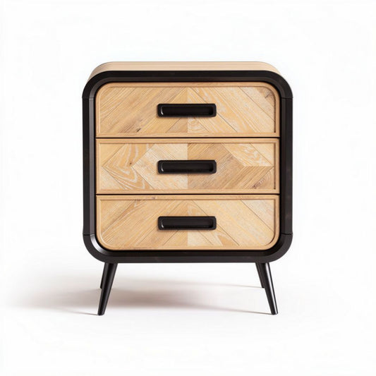 Table de chevet en bois avec 3 tiroirs et cadre noir 45 x 40 x 60cm