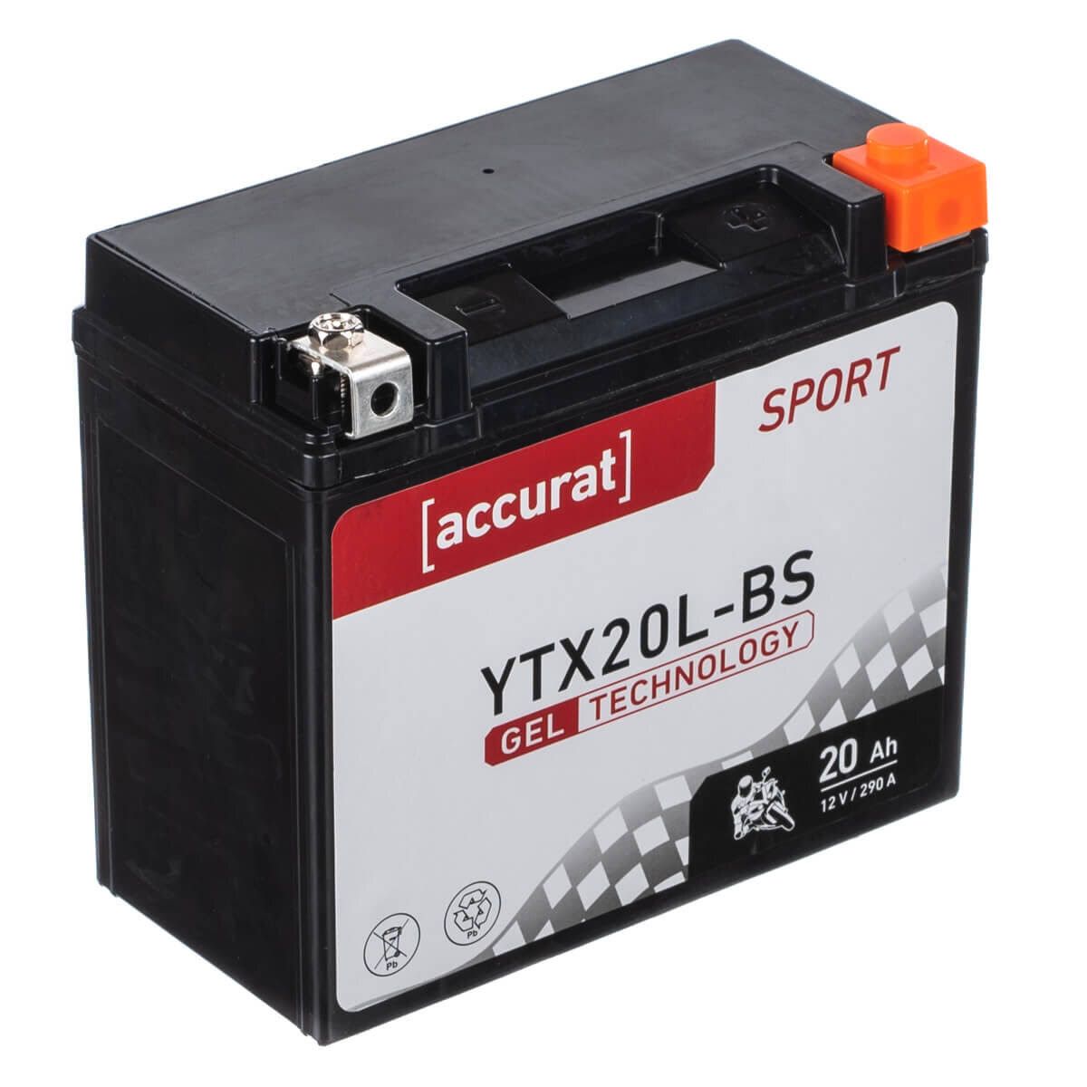 Accurat Sport GEL YTX20L-BS Motorradbatterie 20Ah 12V(Noir/Rouge/Orange)