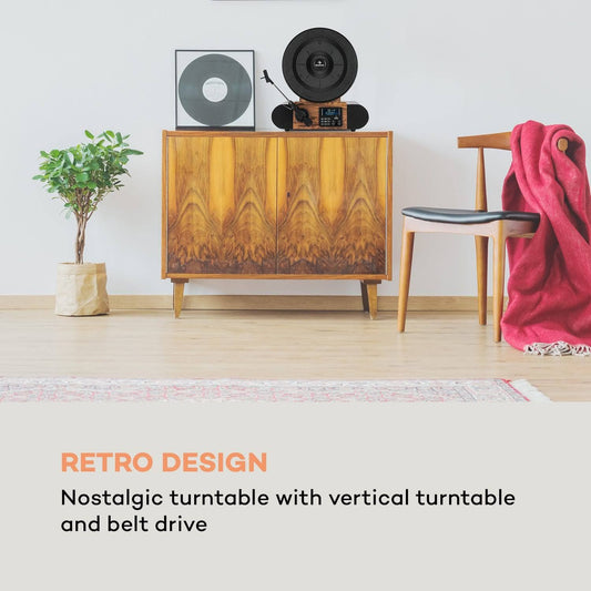 Auna Verticalo SE DAB Platine vinyle rétro tuner numérique DAB USB Bluetooth Boi(Noir/Marron)