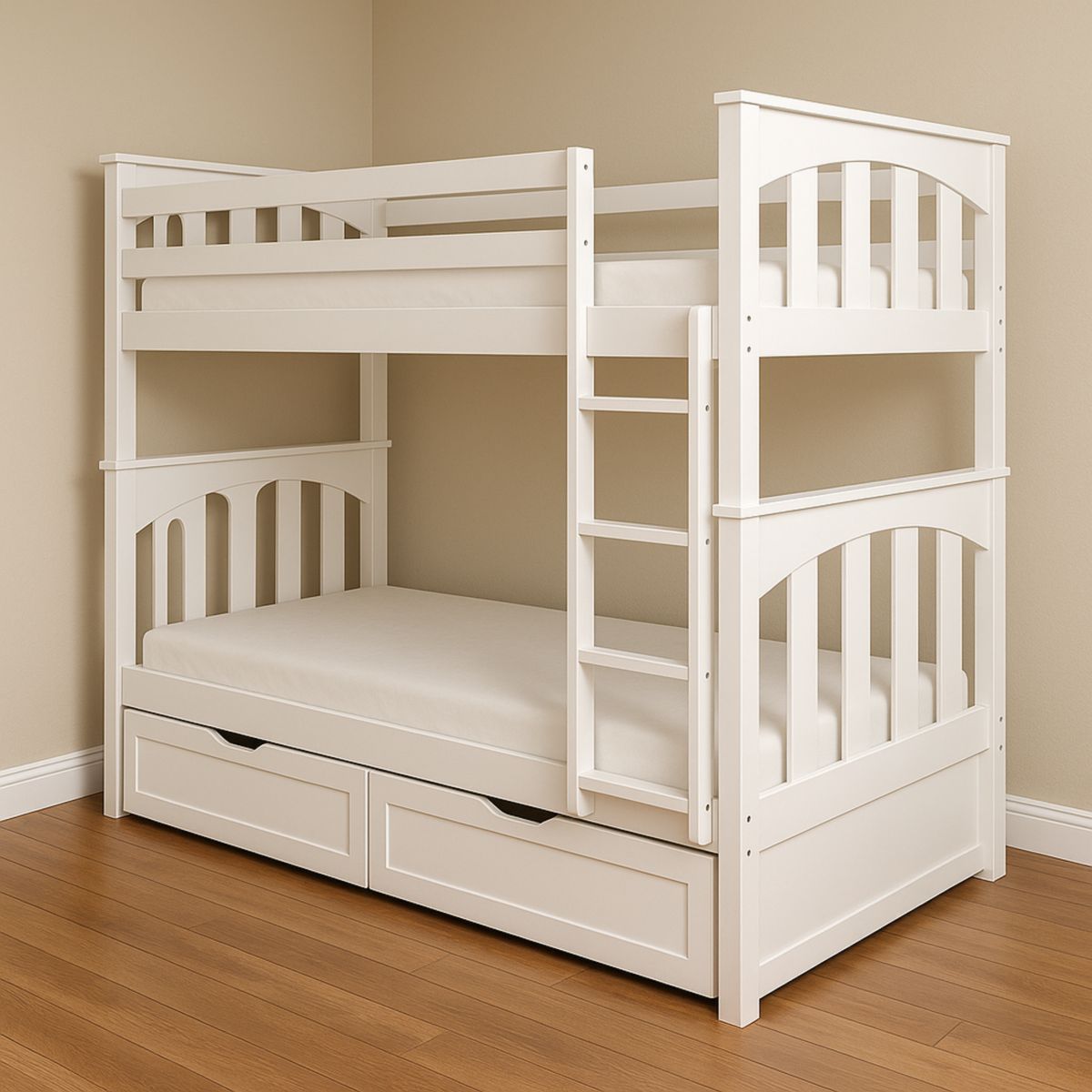 Lit superposé blanc bois pin avec tiroirs et échelle 200x100x150 cm(Blanc)