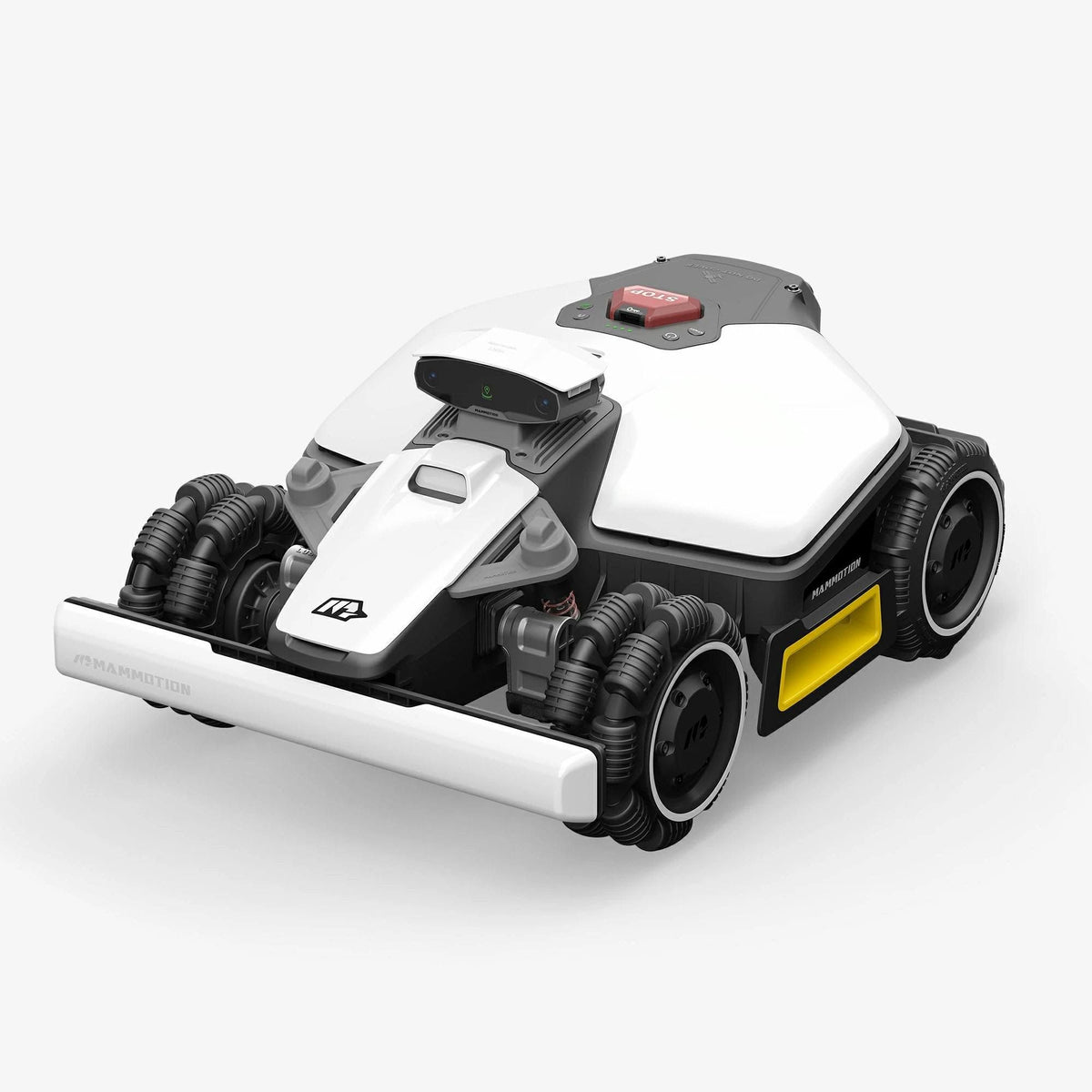 Robot tondeuse sans fil LUBA mini AWD 1500 avec système antivol et suivi GPS. Transmission intégrale pour terrains complexes(Blanc/Noir/Jaune)
